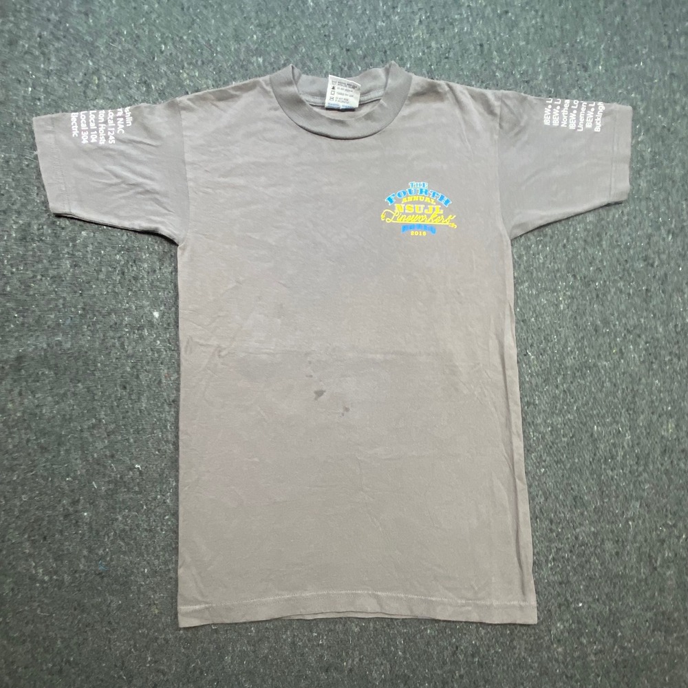 Bayside 2016 NSUJL Lineworkers Benefit Rodeo Mens Small Gray‎ IBEW Graphic Shirt